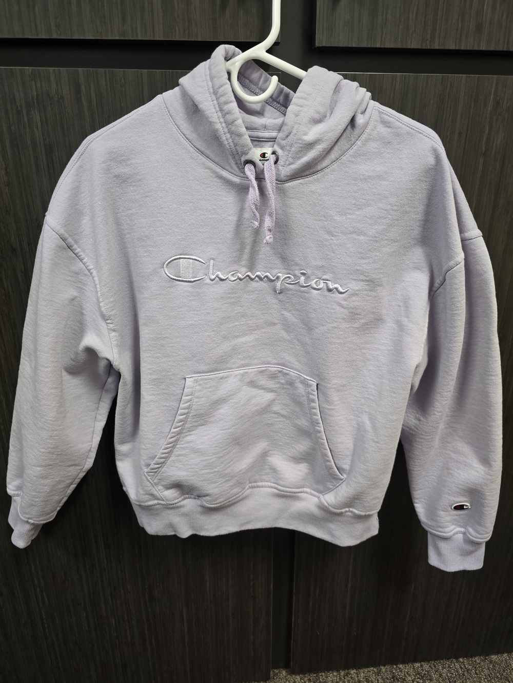 Champion Women's Lavender Embroidered Script Logo Hoodie Size Large Pullover